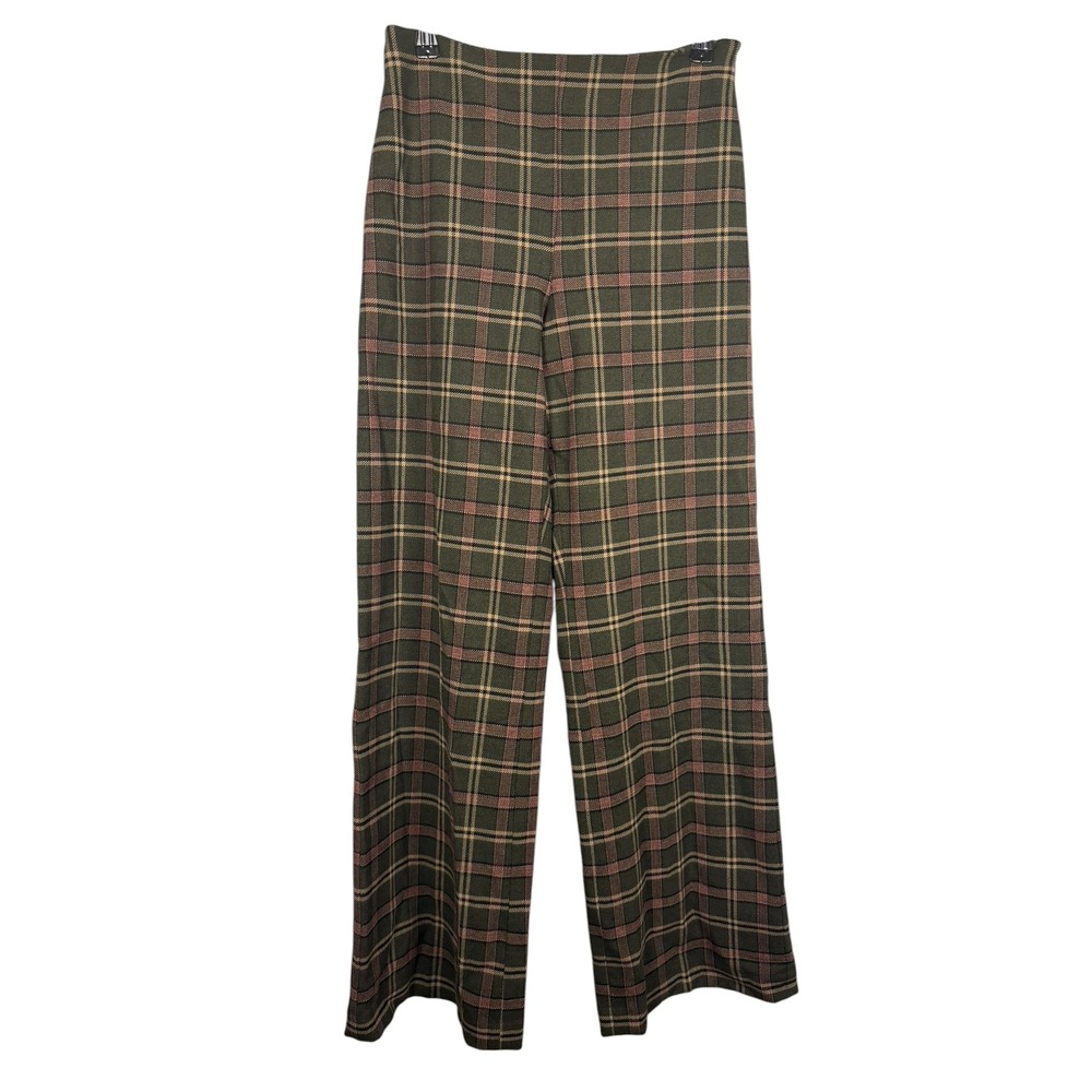 Wilfred Aritzia Green Pink Plaid Wide Leg High Waist Trousers Pants Size 4